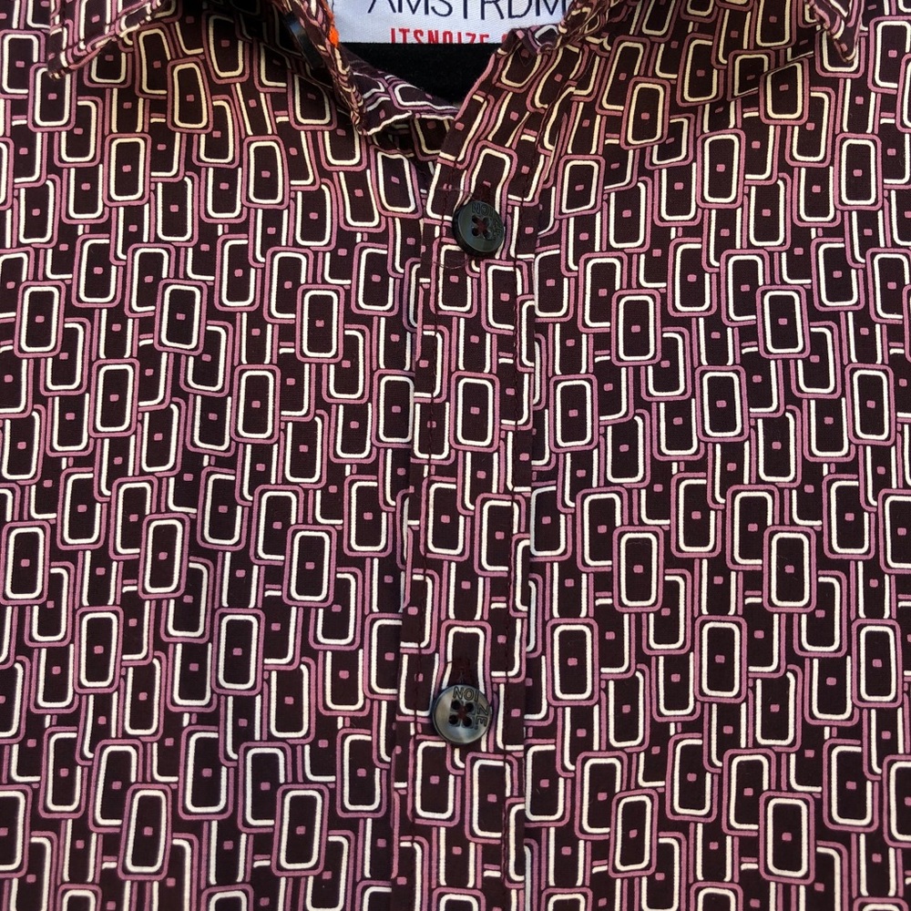 Noize Amstrdm Brown/Mauve Geo Dress Shirt M - Picture 6 of 13